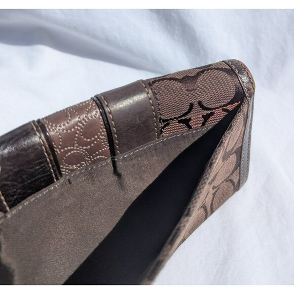 Vintage Coach Signature Stripe Canvas Leather Wallet Brown - Picture 11 of 12